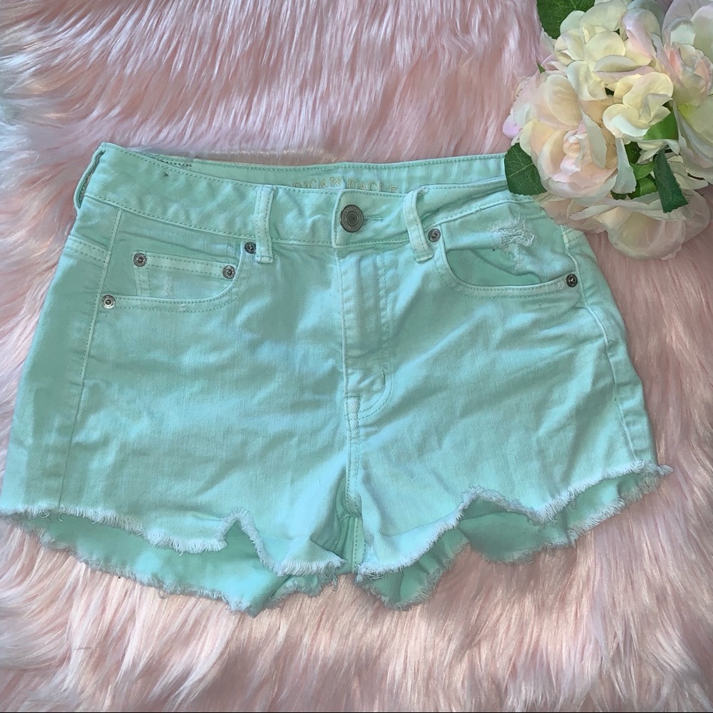 American Eagle Teal Denim Cut-Off Shorts